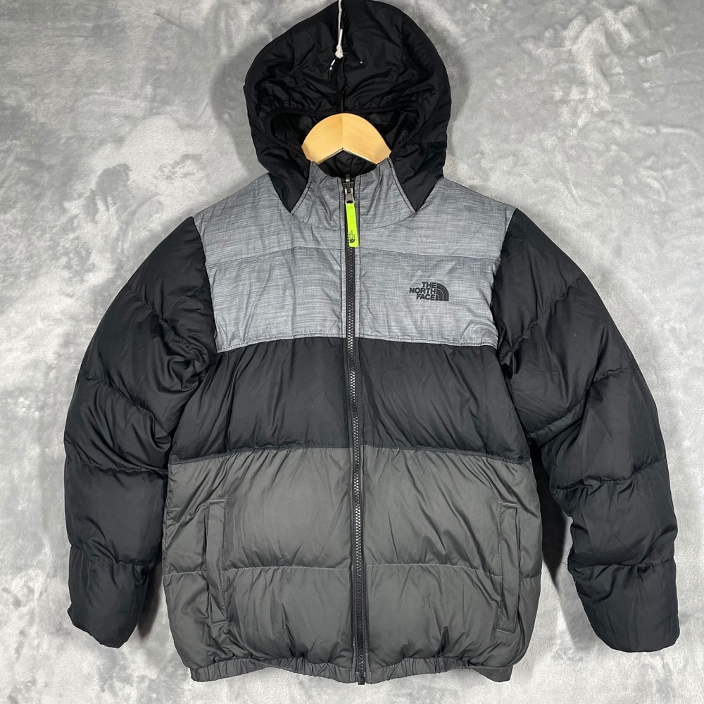 The North Face Boys Reversible 550 Down Puffer Jacket Grey Black Large 14/16